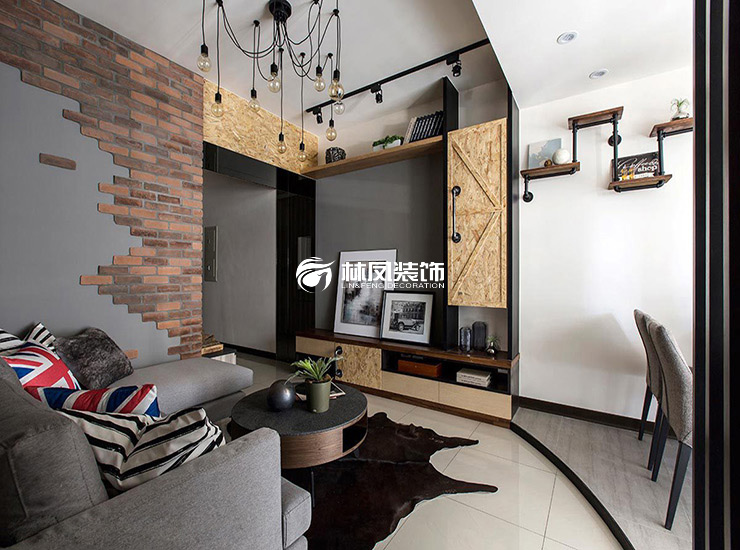 工業(yè)風客廳水泥質(zhì)感墻面設計裝修效果圖