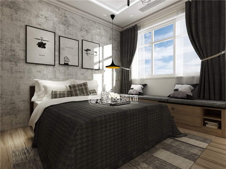 現(xiàn)代風格臥室水泥質(zhì)感墻面設計裝修效果圖