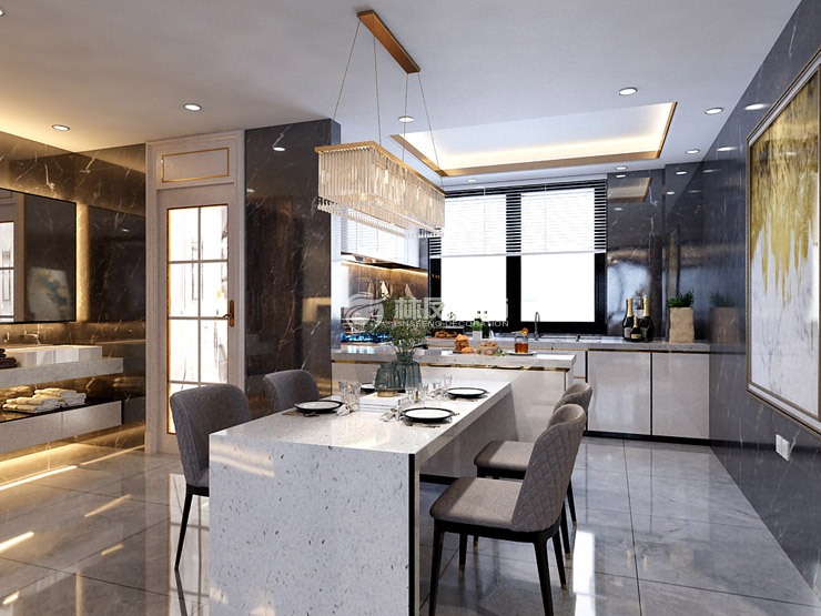 輕奢風格開放式廚房設計裝修效果圖 輕奢風格開放式廚房設計裝修效果圖